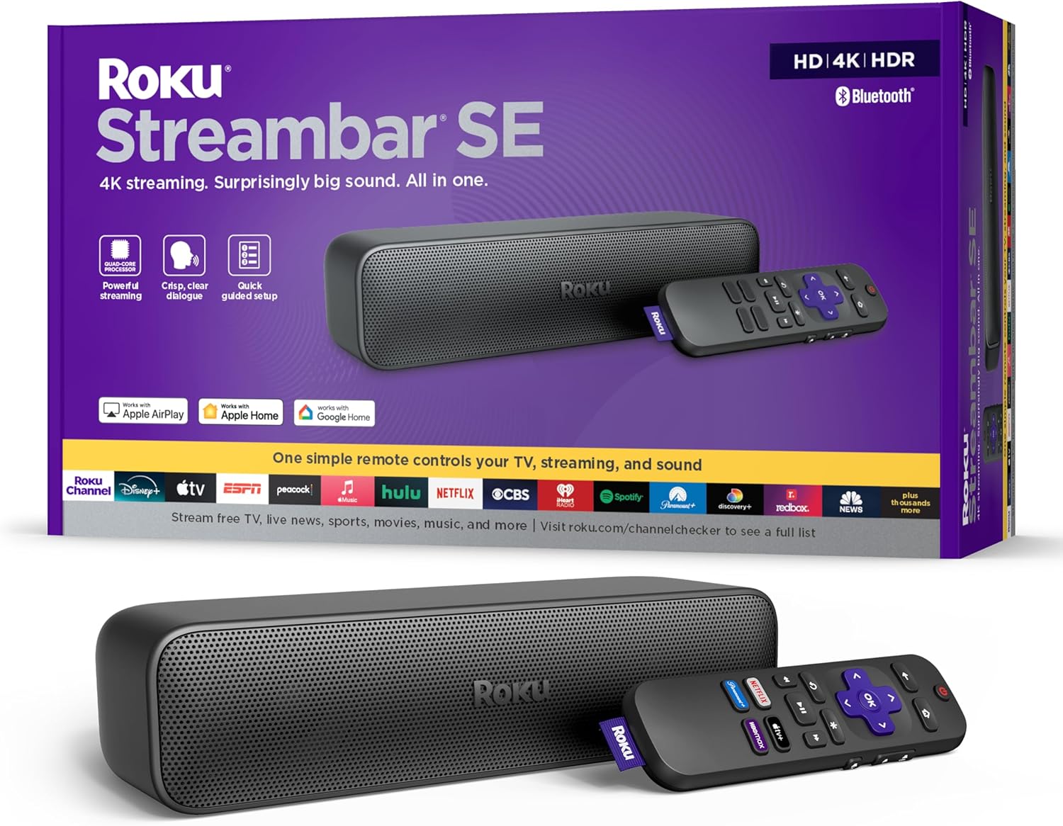 Roku Streambar SE, 2-in-1 TV Soundbar with Built-in 4K/HD/HDR Streaming